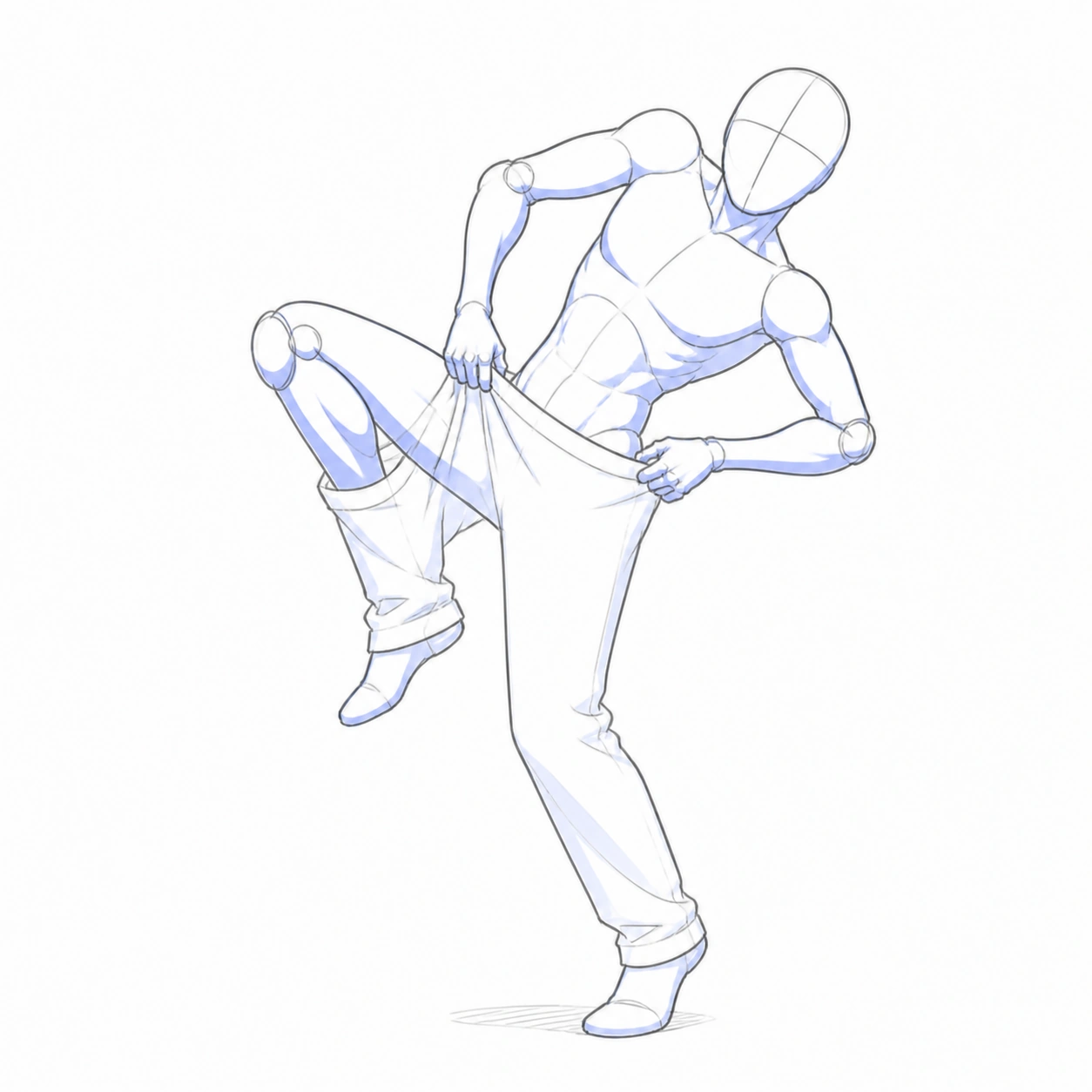 Pose 124: Vistiéndose a la pata coja