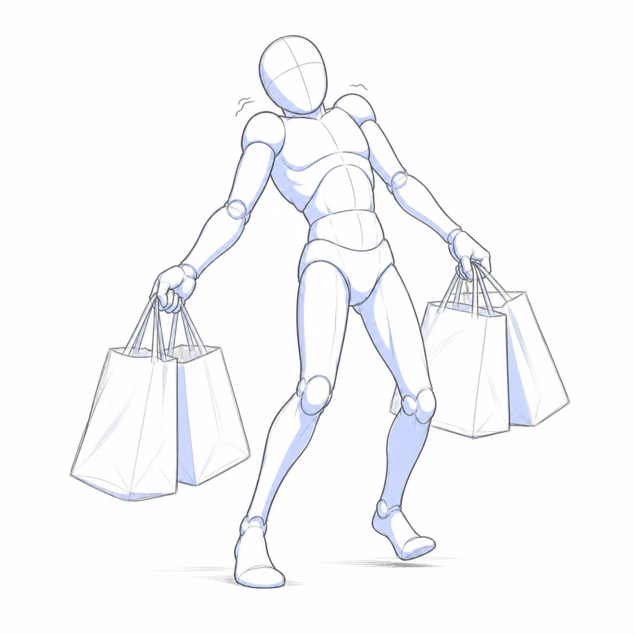 Pose 128: Cargando demasiadas bolsas